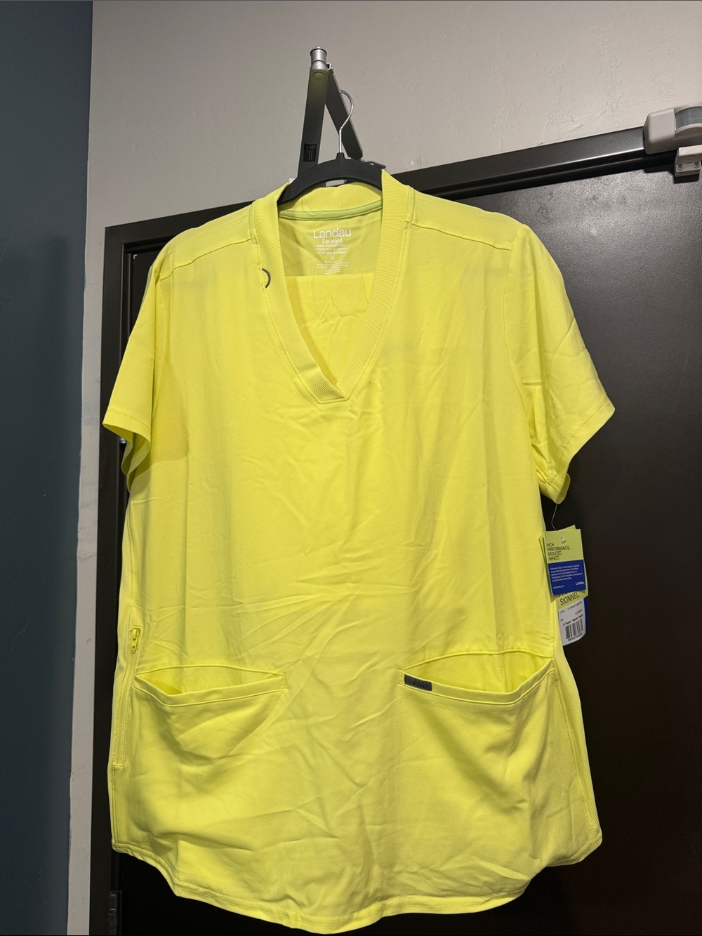 Landau Neon Yellow V-Neck Medical Scrub top NEW with Tags size XL